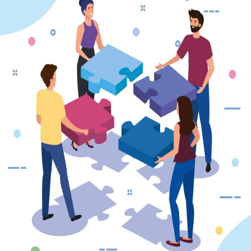 teamwork people with puzzle pieces vector illustration design